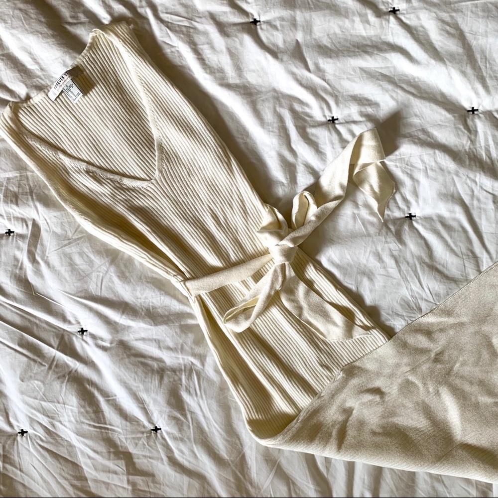 White Bodycon Dress with Tie Belt